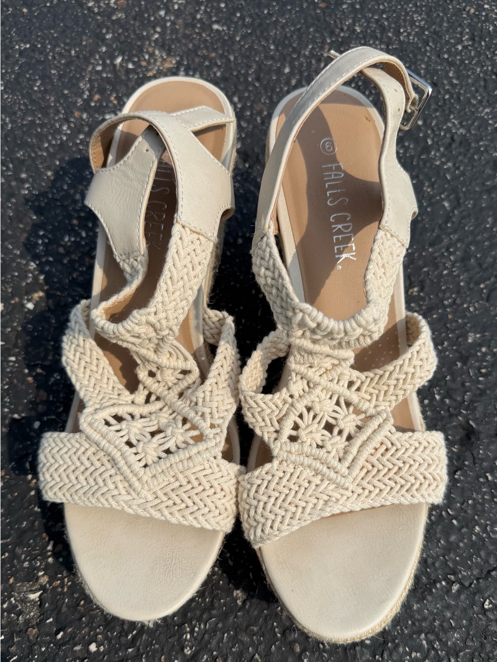 Falls Creek Women's Cream Braided 4 inch Wedge Sandals size 9